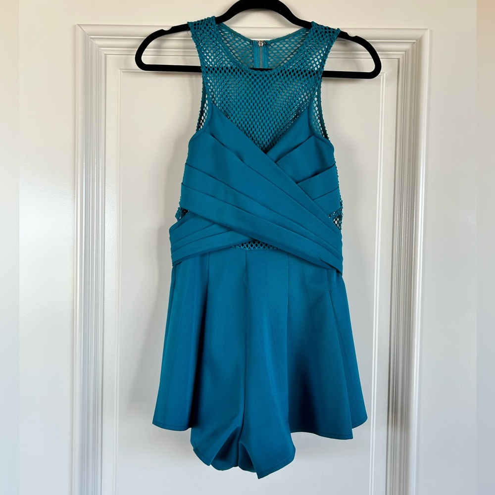 Teal Romper with Mesh Top